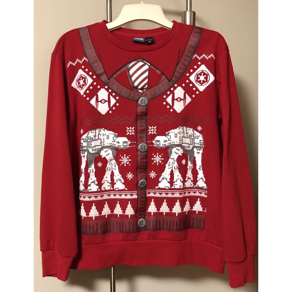 Mens Boys Lucasfilm Ltd Star Wars Christmas Sweatshirt AT-AT Walkers Red Medium